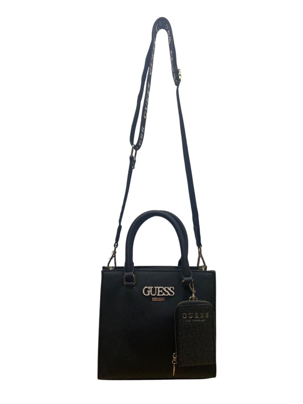 Guess Women’s Black Faux Leather Detachable Strap & Coin Pouch Crossbody Bag